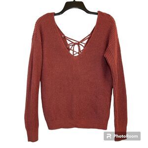 Love by Design Chunky Knit Tie Back Sweater Size Small